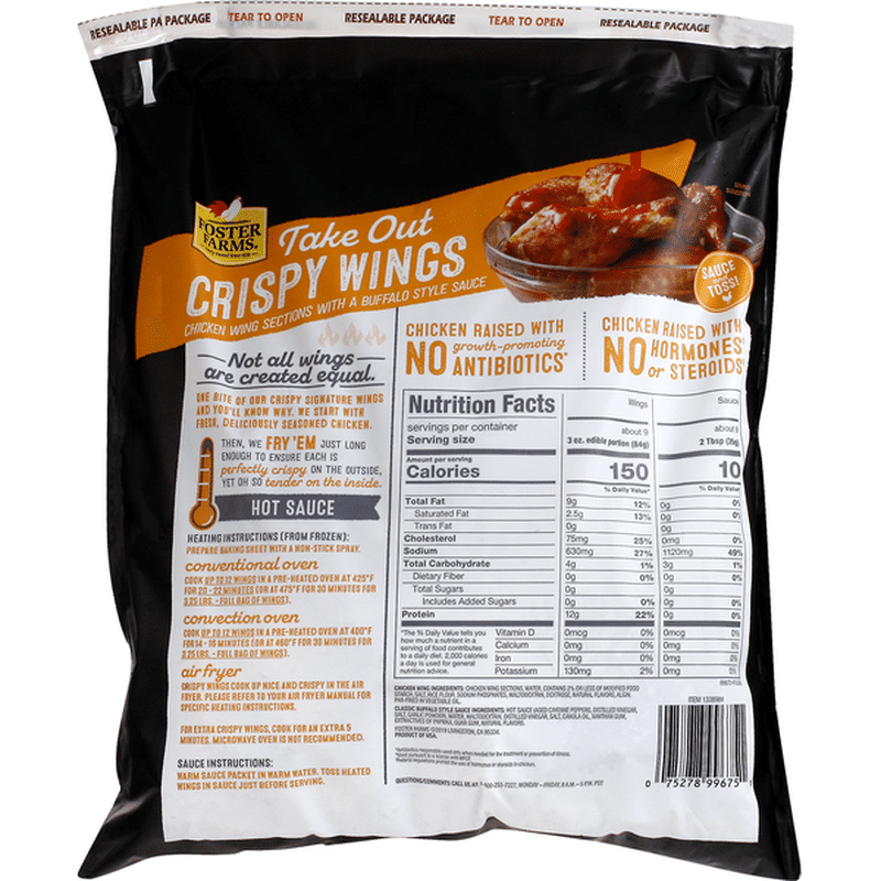 Foster Farms Crispy Wings, Take Out, Classic Buffalo Style (64 oz