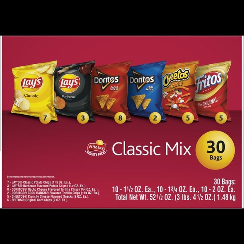 Frito Lay's Variety Pack Classic Mix Snacks (30 ct) - Instacart