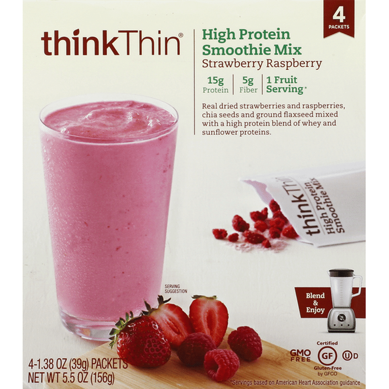 Think Thin Smoothie Mix High Protein Strawberry Raspberry 4 Each Instacart