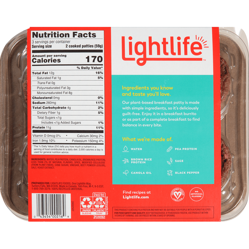 Lightlife Breakfast Patties, PlantBased (6 each) Instacart