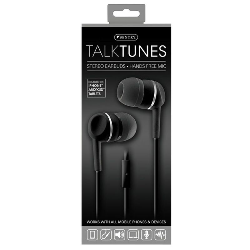 Sentry Pro Talktunes Stereo Earbuds With Hands Free Mic, Black