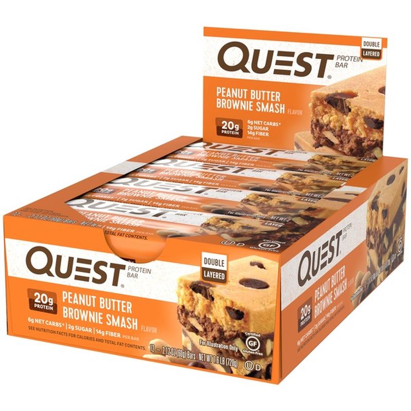 Quest Quest Protein Bar, Peanut Butter Brownie Smash, 20g Protein, 12Ct
