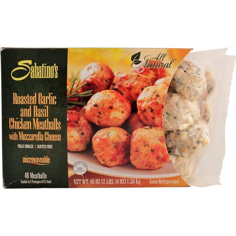Sabatinos Roasted Garlic & Basil Chicken Meatballs With Mozzarella Cheese
