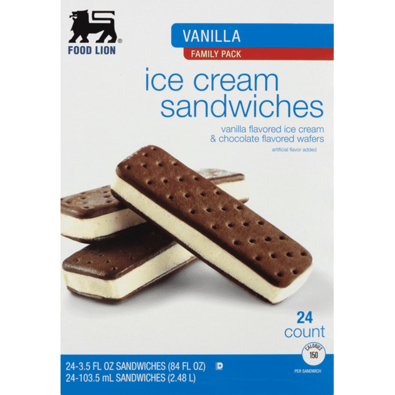 Food Lion Ice Cream Sandwiches, Vanilla, Family Pack, Box (3.5 fl oz