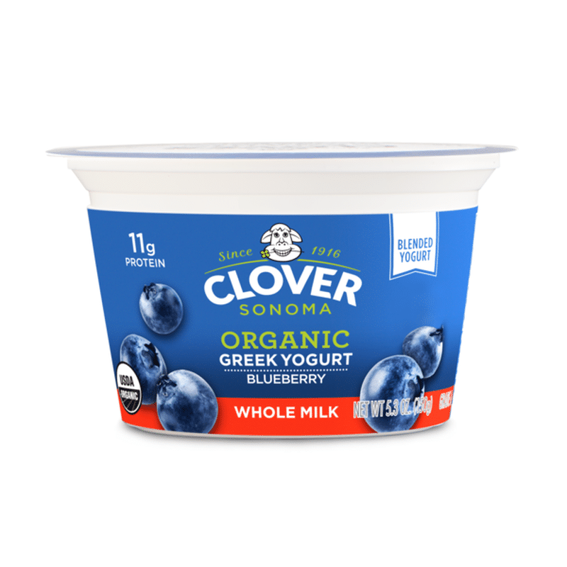 Clover Sonoma Organic Greek Whole Milk Blueberry Yogurt (5.3 oz ...