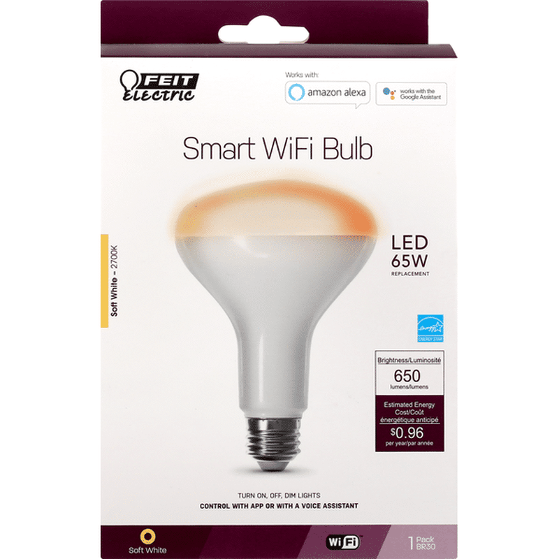 Feit Electric Smart WiFi Bulb, LED, Soft White, 8 Watts, 1 Pack (1 each