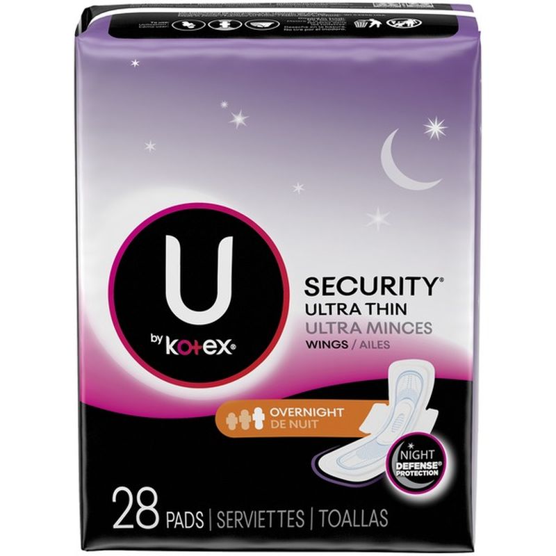 U By Kotex Premium Security Ultra Thin Pads With Wings Overnight Unscented 28 Each Instacart