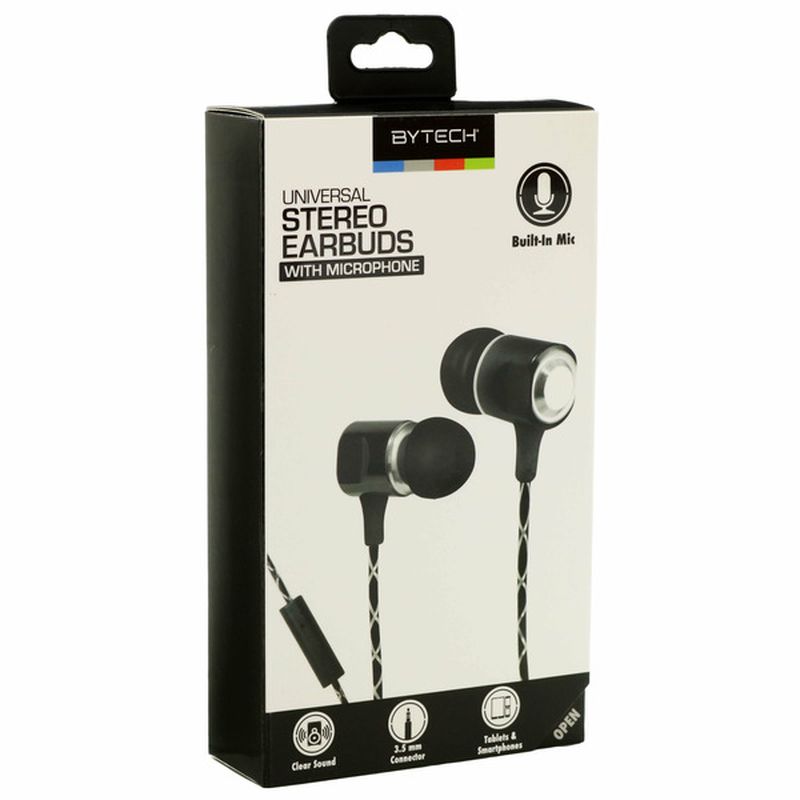 Bytech Black Stereo Earbuds With Microphone