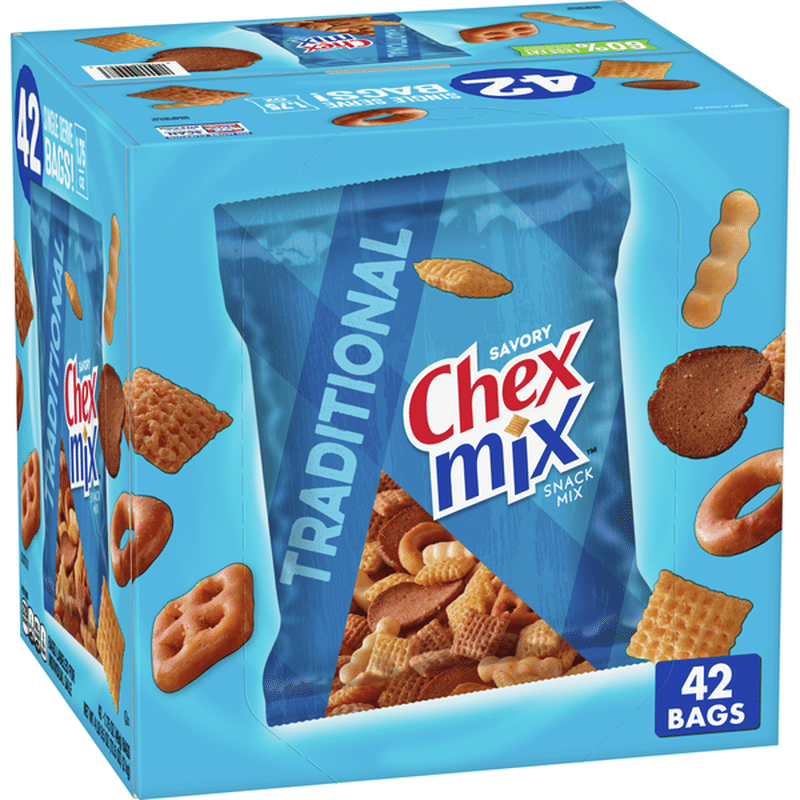 Chex Mix Traditional Savory Snack Mix, 42 Single Serve Bags (1.75 oz