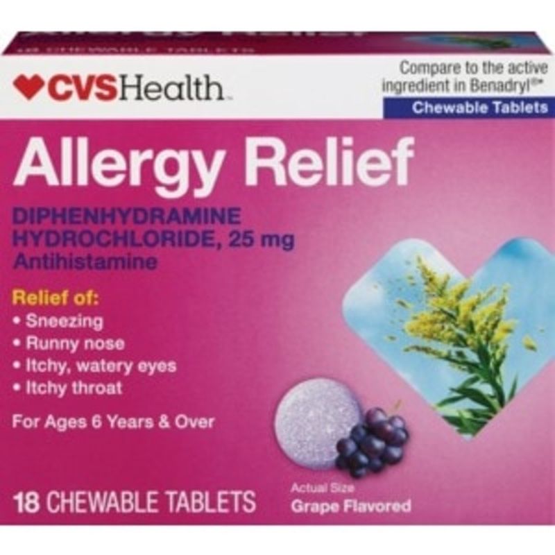 CVS Health Allergy Relief Chewable Tablets, Grape Flavored (18 ct