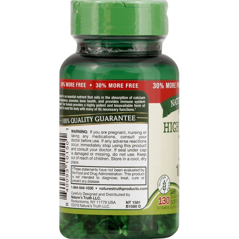 Nature's Truth Vitamin D3, 1000 IU, Quick Release Softgels (130 each ...