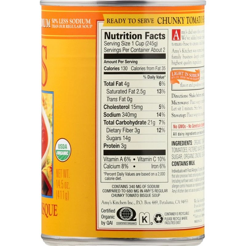 Amy's Organic Low Sodium Chunky Tomato Bisque Soup (14.5 oz) from