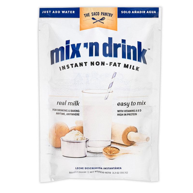Saco Pantry Mix 'n Drink Instant Skim Milk, Makes 1 Quart (3.2 oz