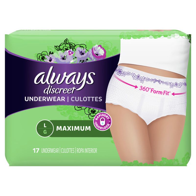 Always Discreet DISCREET Incontinence Underwear, Maximum (17 ct