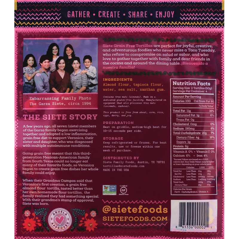 Siete Tortillas, Grain Free, Almond Flour
