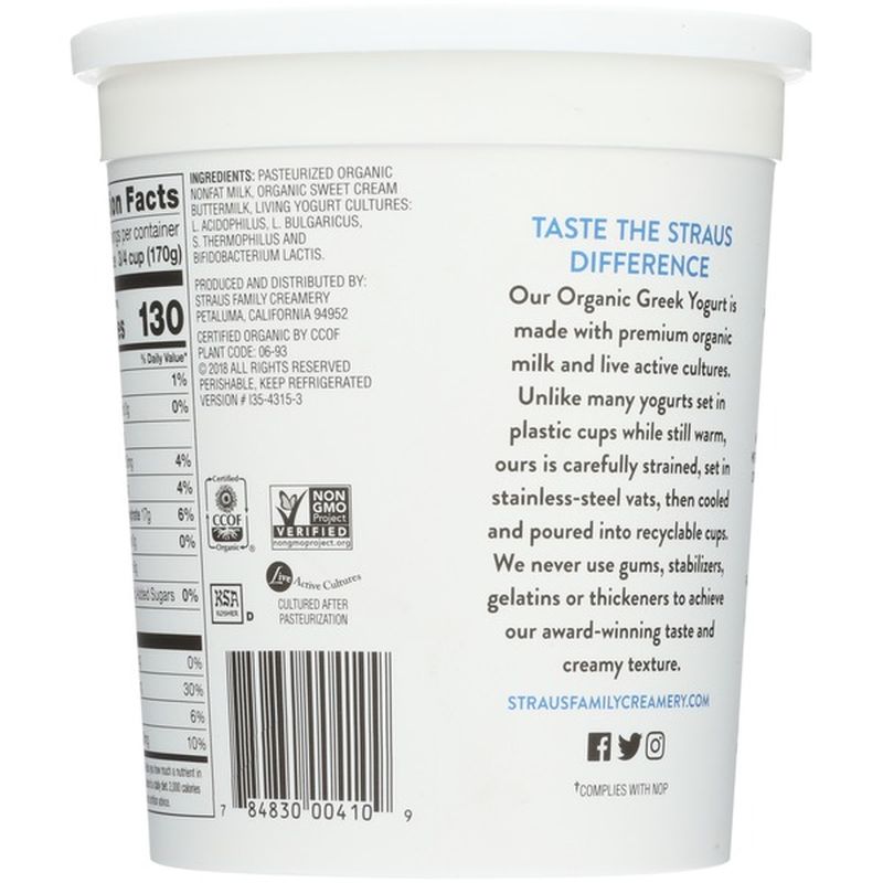 Straus Family Creamery Organic Non Fat Plain Greek Yogurt (32 oz) from