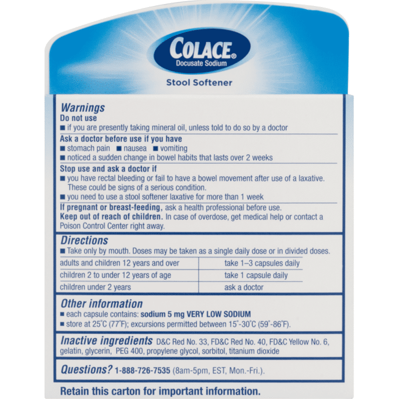 Colace Stool Softener 100mg Capsules 10 CT (10 ct) Instacart