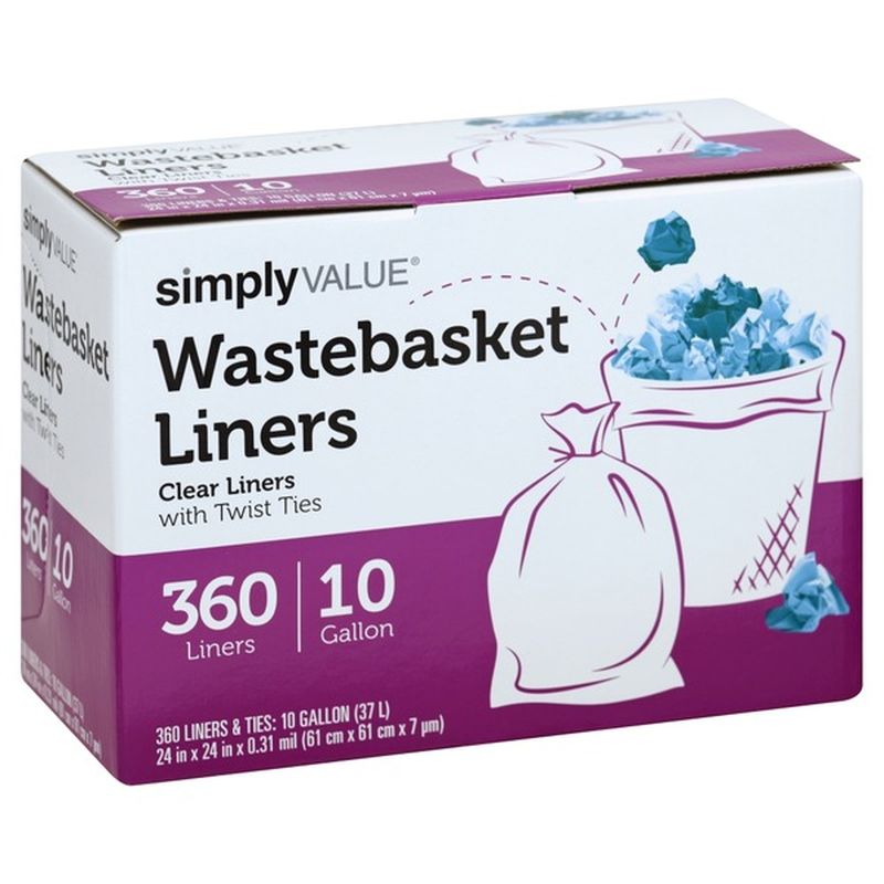 Simply Value Wastebasket Liners, Clear, with Twist Ties (10 gal