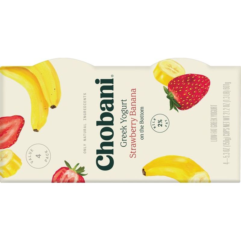 Chobani Yogurt, LowFat, Strawberry Banana, Greek, 4 Value Pack (4 each