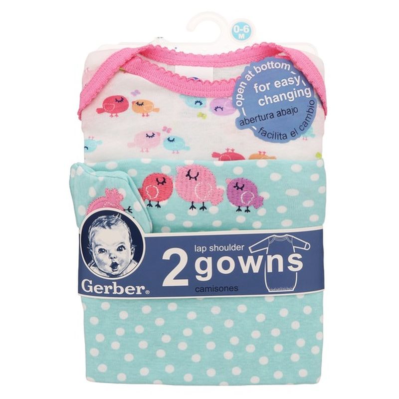 Gerber 0-6 Month Aqua & Pink Bird Lap Shoulder Gowns