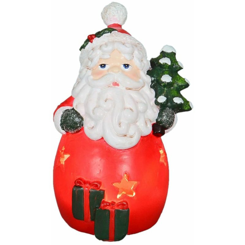 Holiday Home 4.5" Red, White & Green Santa With Tree & Gifts