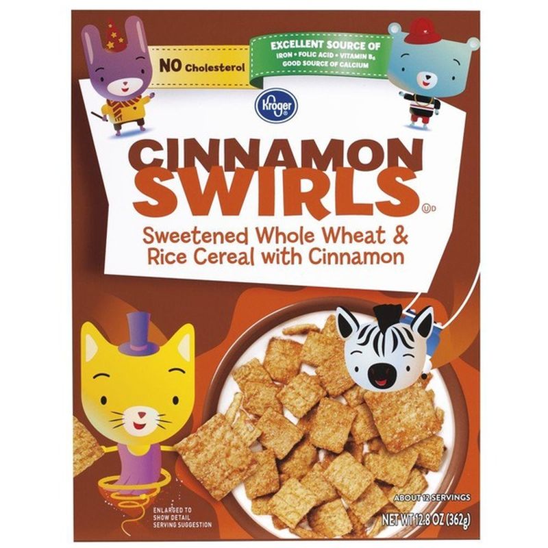 Kroger Sweetened Whole Wheat & Rice Cereal With Cinnamon Swirls (12.8