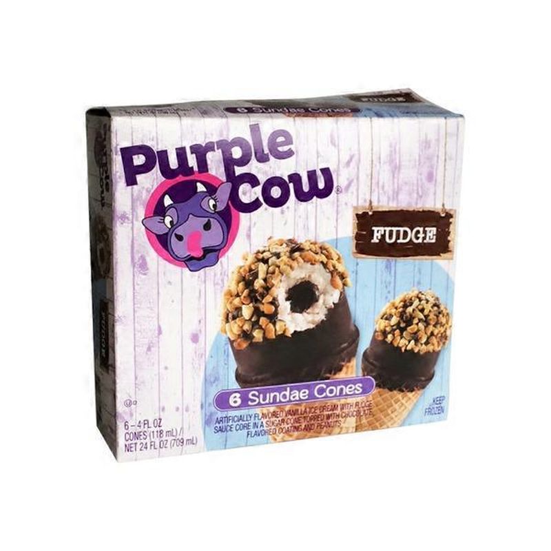 Purple Cow Vanilla Ice Cream With Fudge Sauce Core In A Sugar Cone