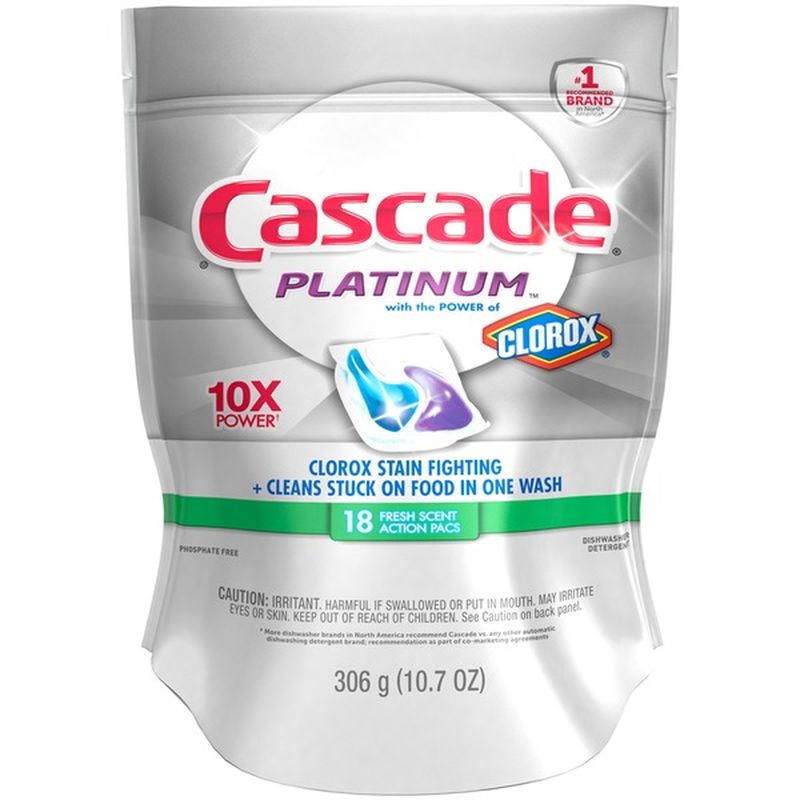 Cascade Platinum with Clorox Fresh Scent ActionPacs Dishwasher Detergent (10.7 oz) Instacart
