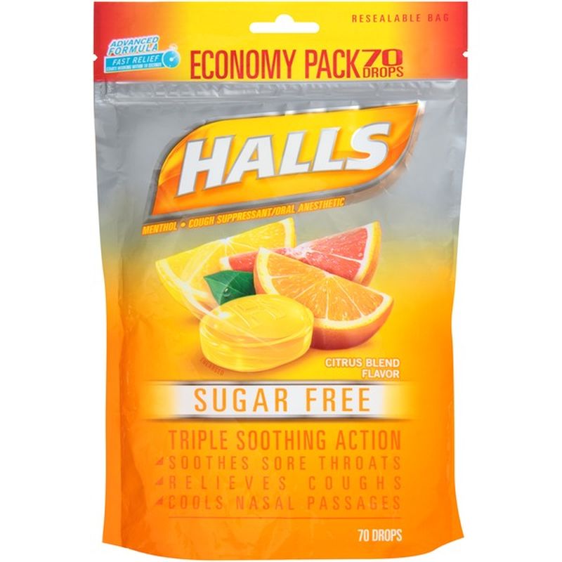 Halls Citrus Blend Menthol Drops Cough Suppressant/Oral Anesthetic (70 ct) Instacart