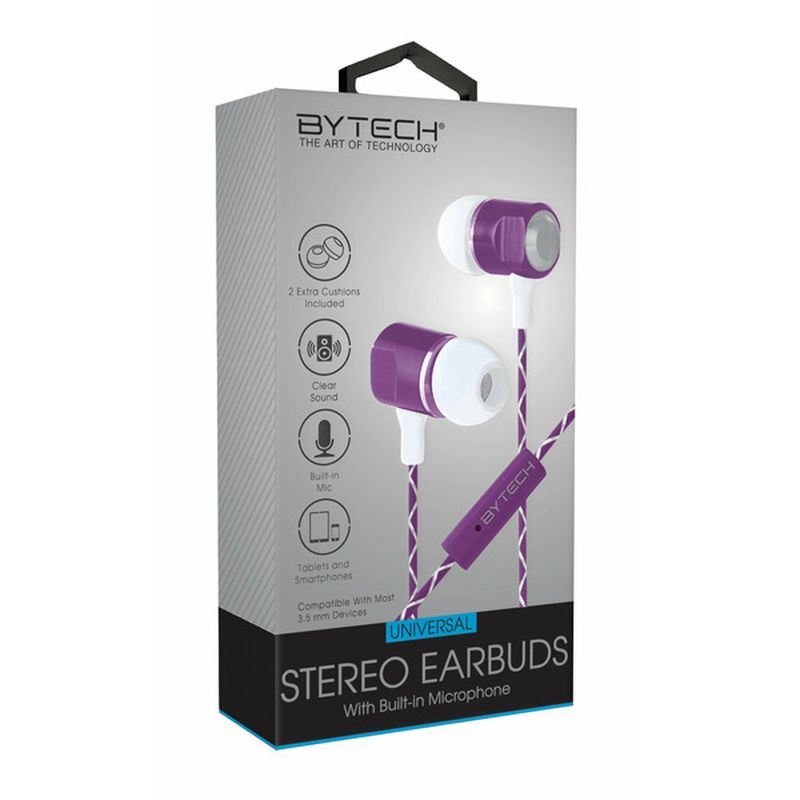 Bytech Purple Stereo Earbuds With Microphone