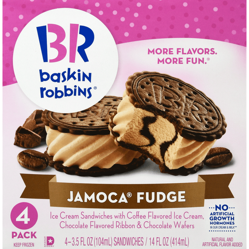 Baskin Robbins Ice Cream Sandwiches, Jamoca Fudge, 4 Pack (4 each
