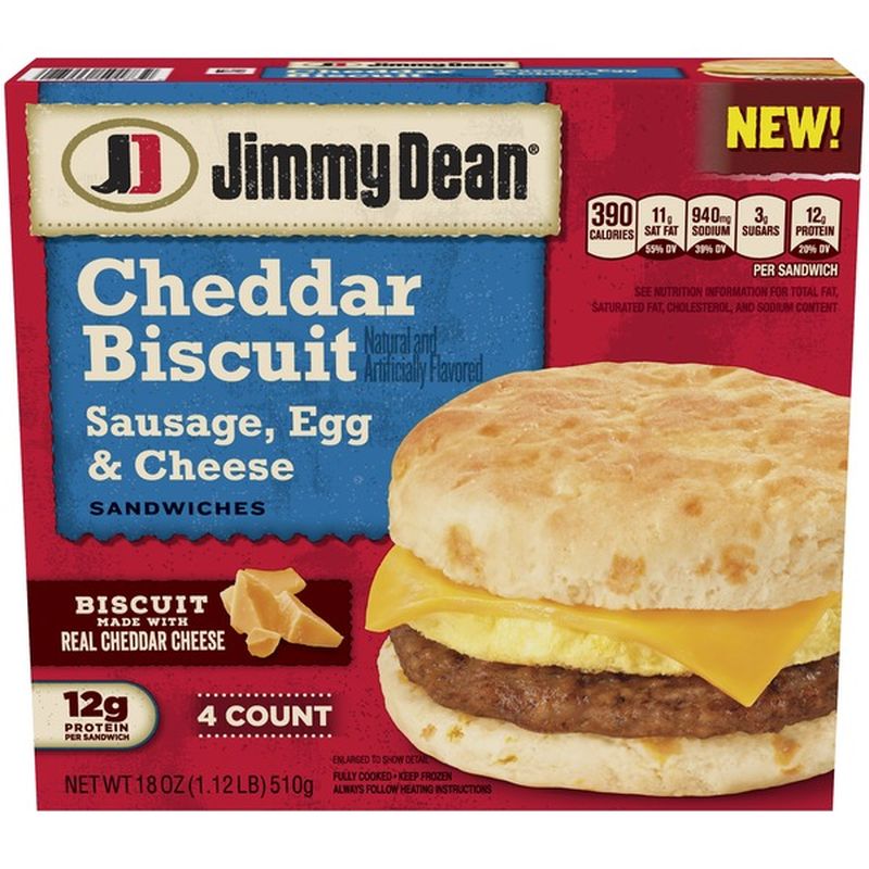 Jimmy Dean Sausage, Egg & Cheese Cheddar Biscuit Sandwiches, Frozen (4 ...
