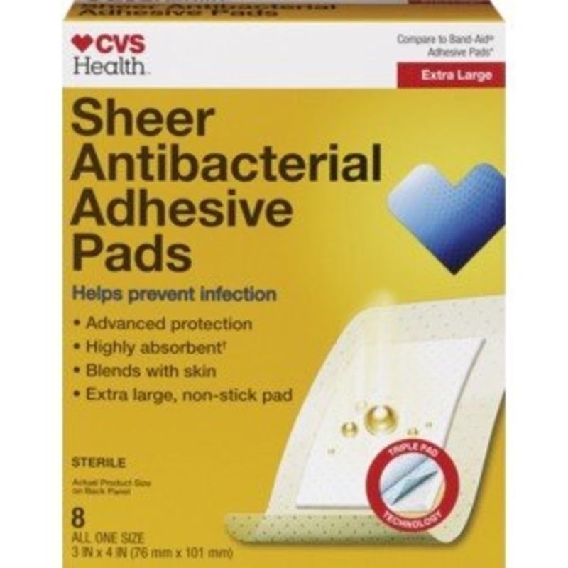 CVS Pharmacy Anti Bacterial Extra Large Adhesive Pads 3 X 4 Inches (8