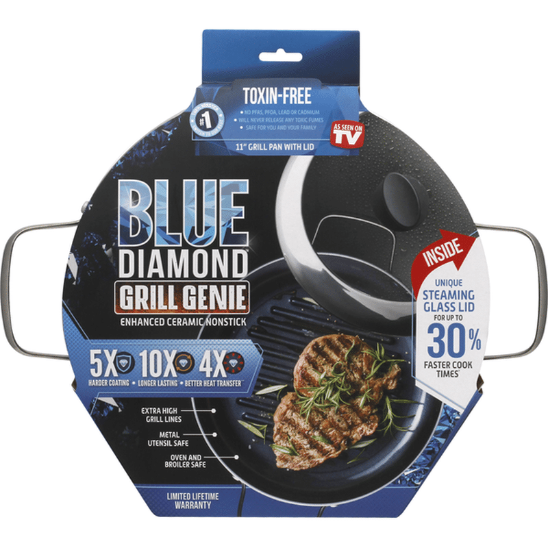 Blue Diamond Grill Pan with Lid, Nonstick, Enhanced Ceramic, 11Inch (1