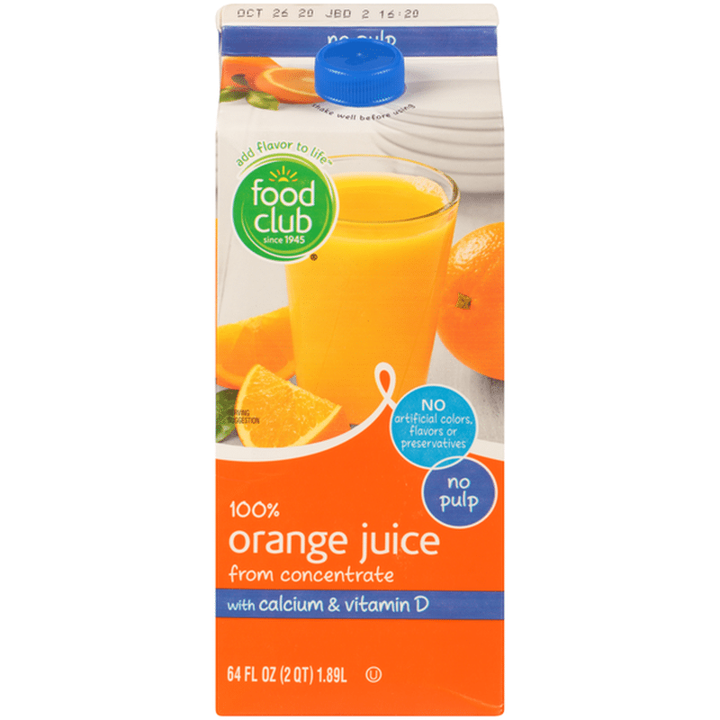 Food Club 100 Orange No Pulp Juice From Concentrate With Calcium