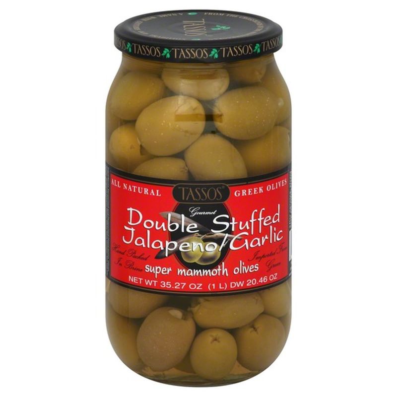 Tassos Olives, Super Mammoth, Double Stuffed Jalapeno Garlic (20 oz) Instacart
