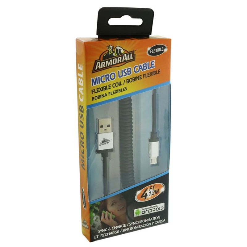 Armor All 4' Black Sync & Charge Micro USB Cable Coil