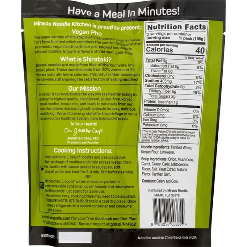 Miracle Noodle Gluten Free ReadytoEat Meal, Vegan Pho (8 oz) from Big
