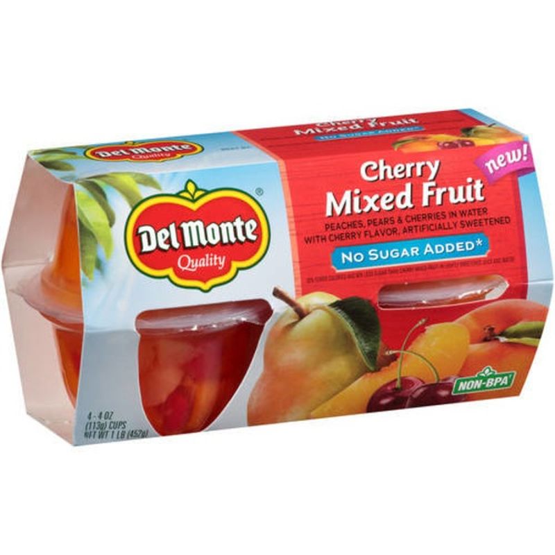 Del Monte Cherry Mixed Fruit Plastic Fruit Cups with No Sugar Added ...