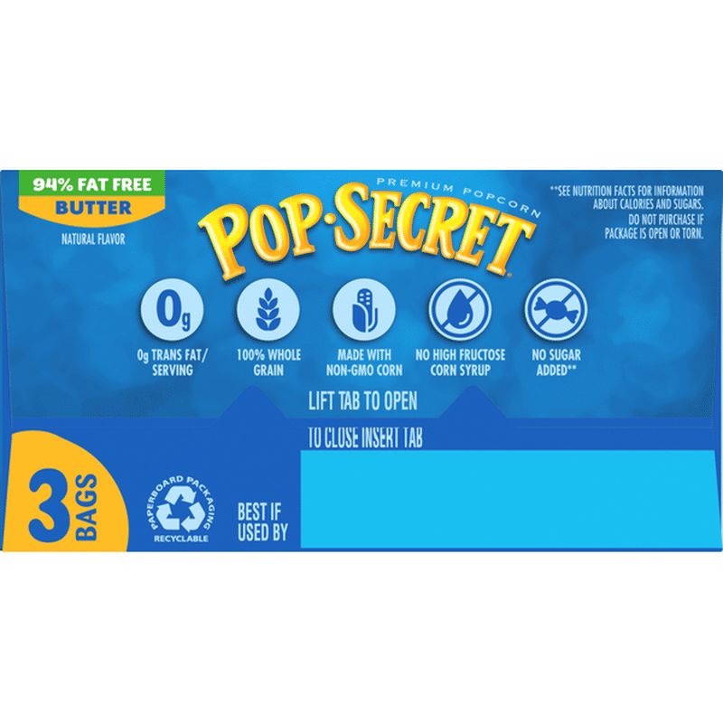 PopSecret Popcorn, Premium, 94 Fat Free, Butter (9 oz) Instacart
