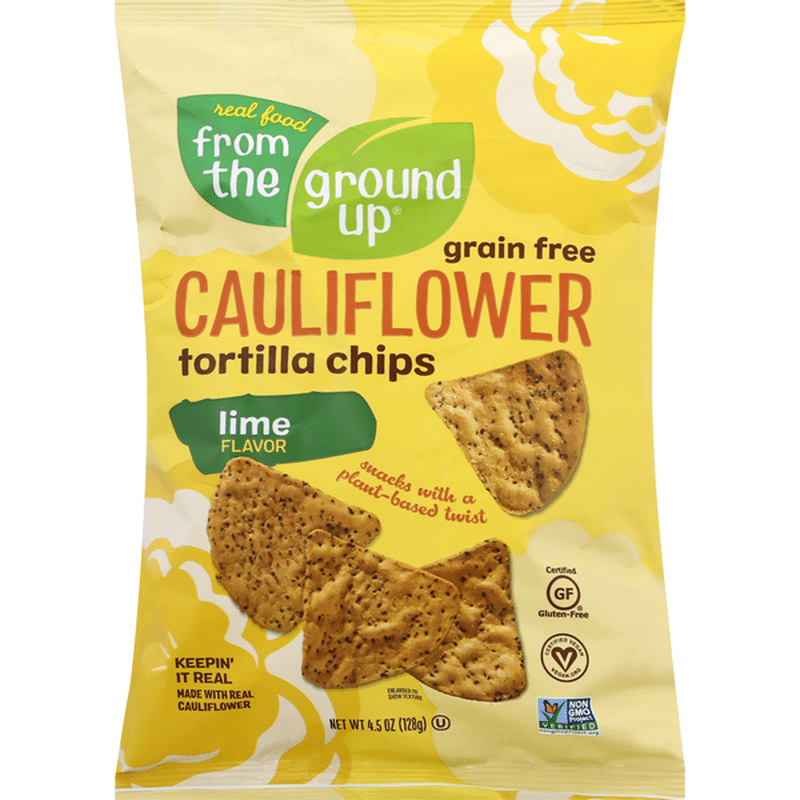 From the Ground Up Tortilla Chips, Cauliflower, Grain Free, Lime Flavor