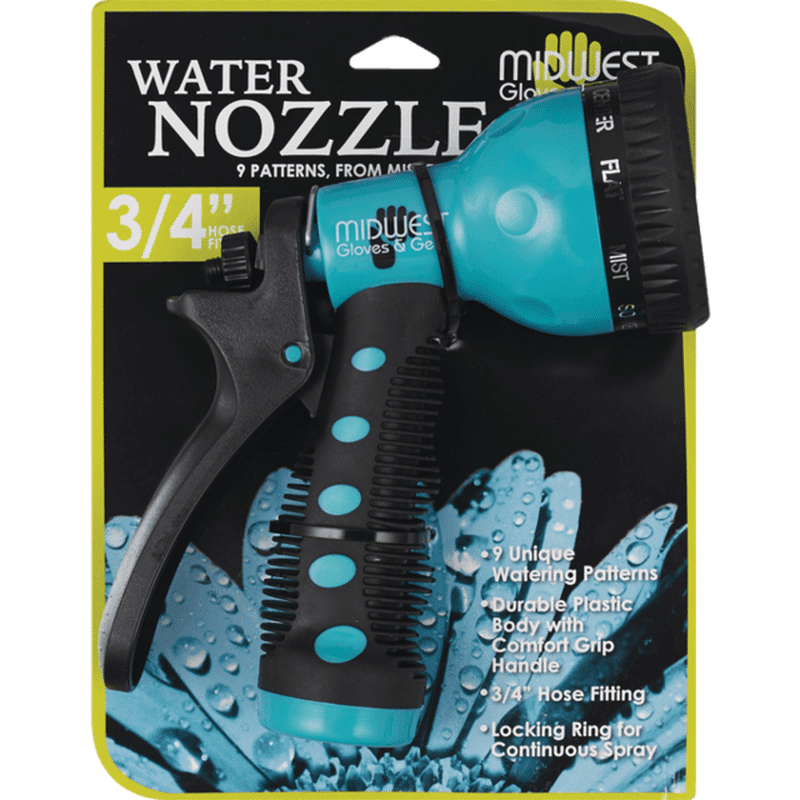 Midwest 0.75" 9 Patterns Locking Handle Green Water Hose Sprayer Nozzle