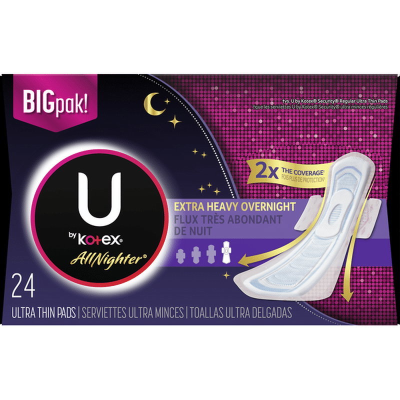 U By Kotex Allnighter Ultra Thin Overnight Pads With Wings Extra Heavy Flow Unscented 24 Each Instacart