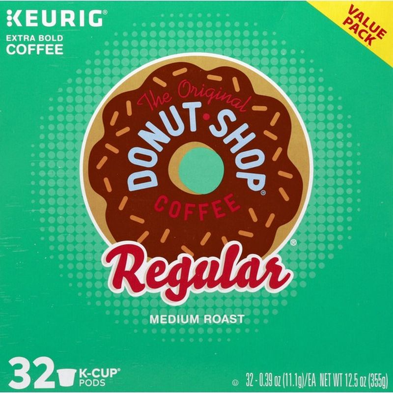 Donut Shop Coffee Coffee, Extra Bold, Medium Roast, Regular, KCup Pods, Value Pack (32 each