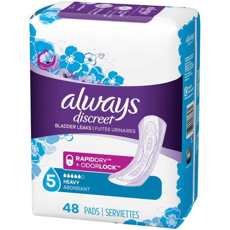 Always Discreet Incontinence Pads, Heavy Absorbency, Regular (48 ct ...