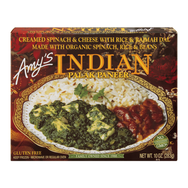 Amy's Frozen Indian Palak Paneer, Non-GMO, Gluten free, 10 oz.