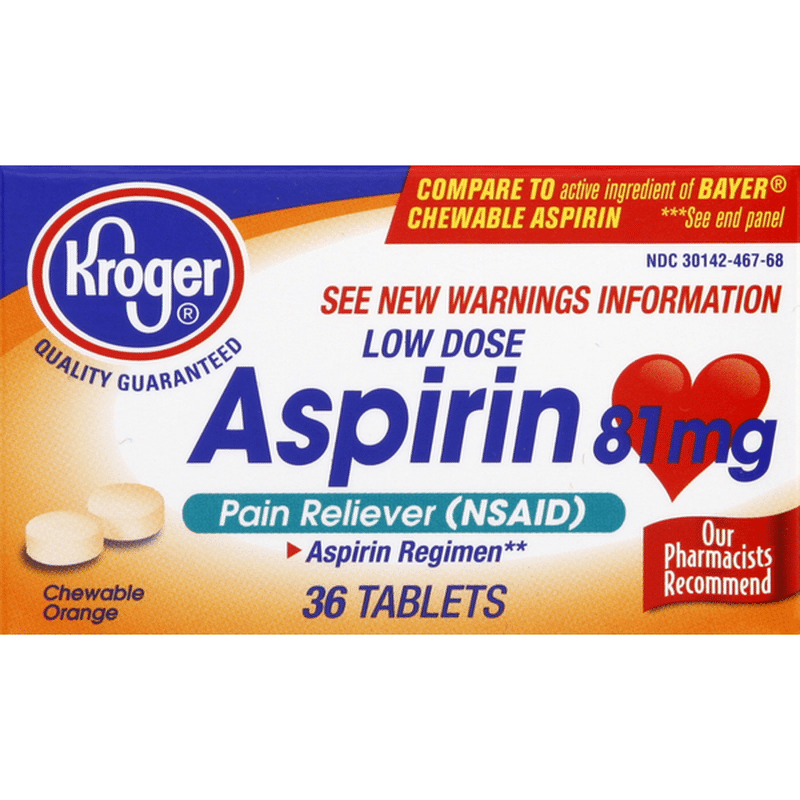 Kroger Aspirin, Low Dose, 81 mg, Tablets, Chewable Orange (36 each