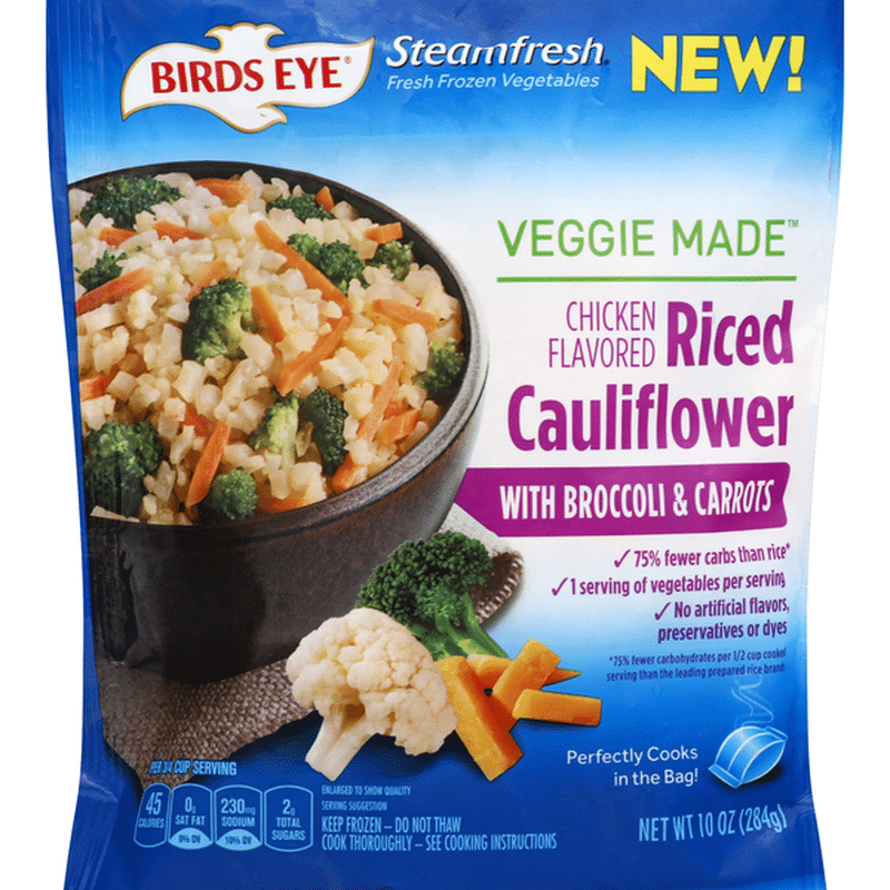 Birds Eye Riced Cauliflower, with Broccoli & Carrots, Chicken Flavored