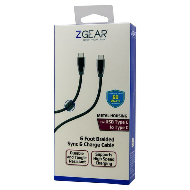 ZGear 6' Black USB-C to USB-C Braided Cable