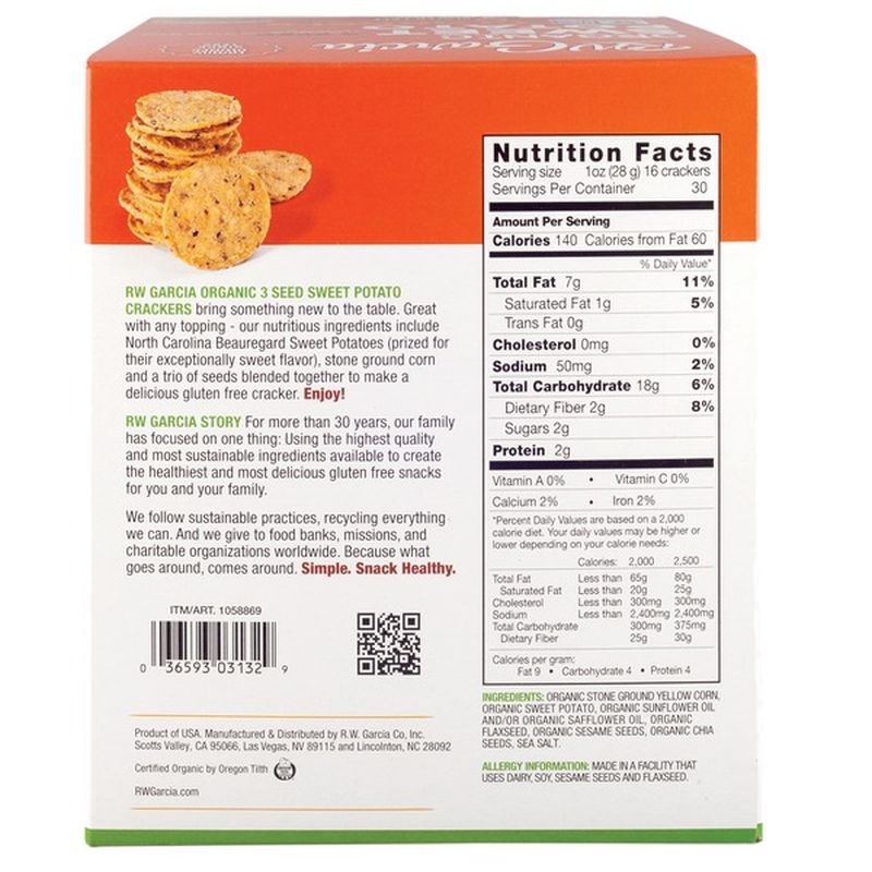 RW Garcia Organic 3 Seed Sweet Potato Crackers (15 oz) Instacart
